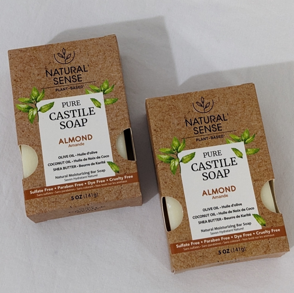 Natural Sense Plant Based Almond Pure Castile Bar Soaps, 5 OZ., Bundle of Two